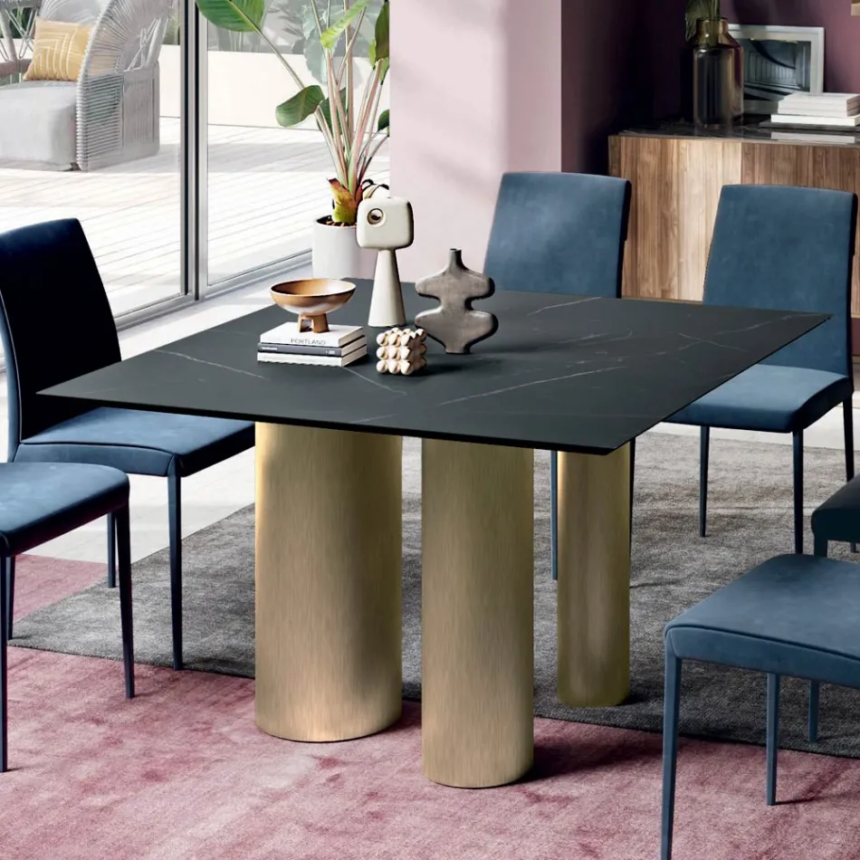 Fixed Square Table in Laminate and Steel Made in Italy - Scissors Viadurini