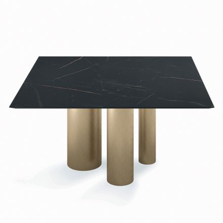 Fixed Square Table in Laminate and Steel Made in Italy - Scissors Viadurini