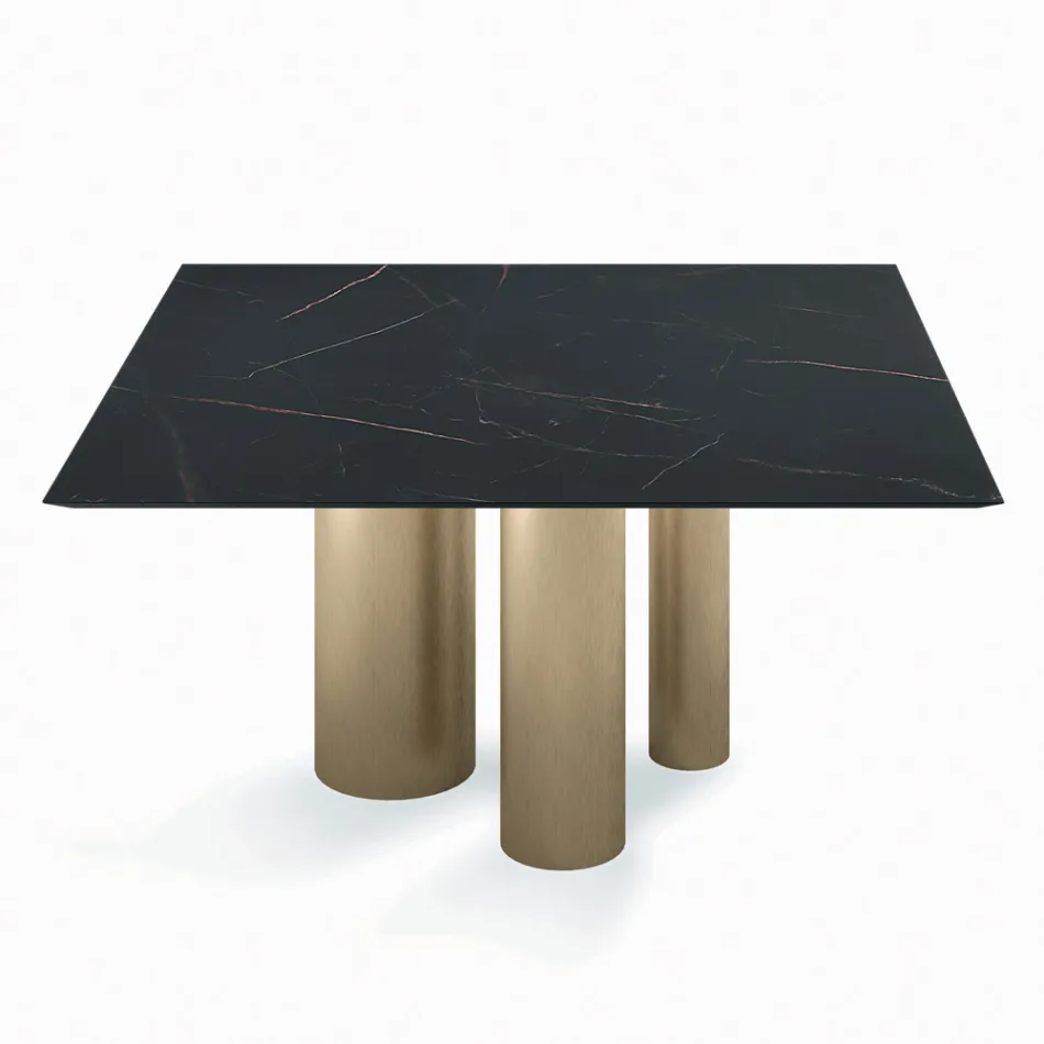 Fixed Square Table in Laminate and Steel Made in Italy - Scissors Viadurini