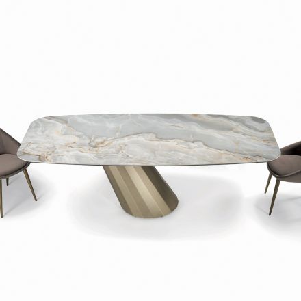 Fixed Rectangular Table in Steel and Ceramics Made in Italy - Trousers Viadurini