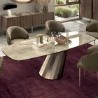 Fixed Rectangular Table in Steel and Ceramics Made in Italy - Trousers Viadurini