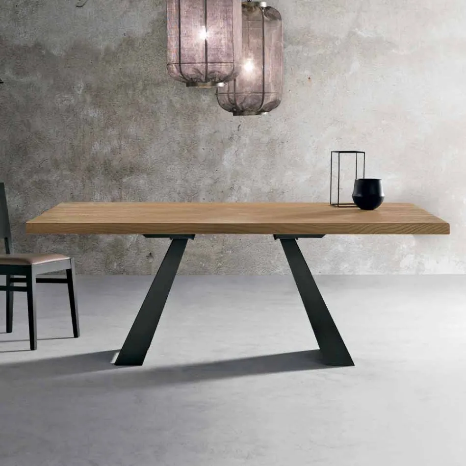 Modern table in knotted oak wood made in Italy, Zerba Viadurini