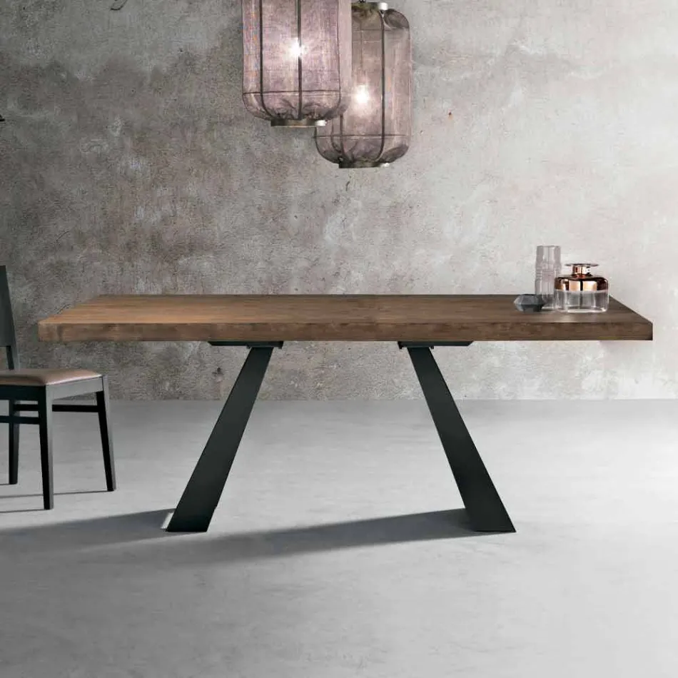 Modern table in knotted oak wood made in Italy, Zerba Viadurini