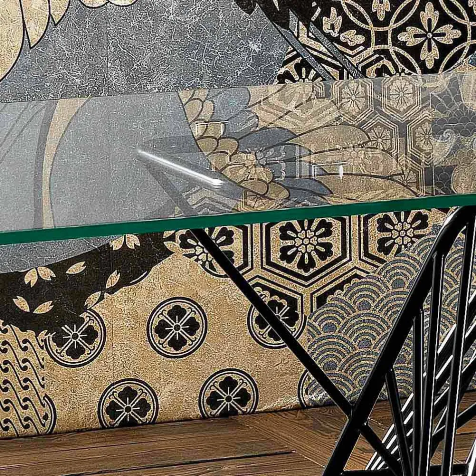 Modern design tempered glass table made in Italy, Mitia Viadurini