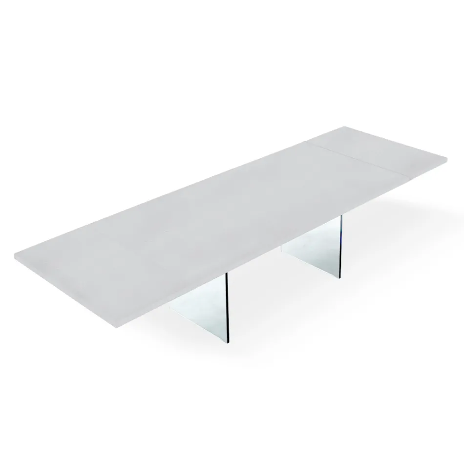 Modern Extendable Table to 300 cm in Laminate and Glass Made in Italy - Tear Viadurini
