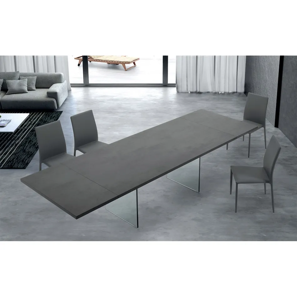 Modern Extendable Table to 300 cm in Laminate and Glass Made in Italy - Tear Viadurini