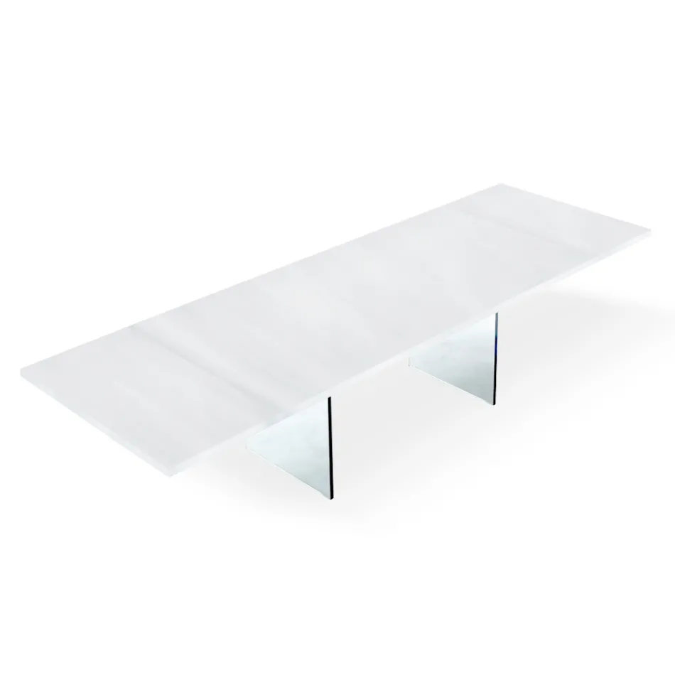 Modern Extendable Table to 300 cm in Laminate and Glass Made in Italy - Tear Viadurini