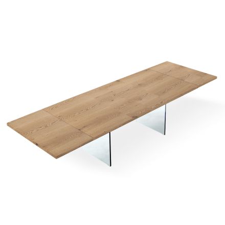 Modern Extendable Table to 300 cm in Laminate and Glass Made in Italy - Tear Viadurini