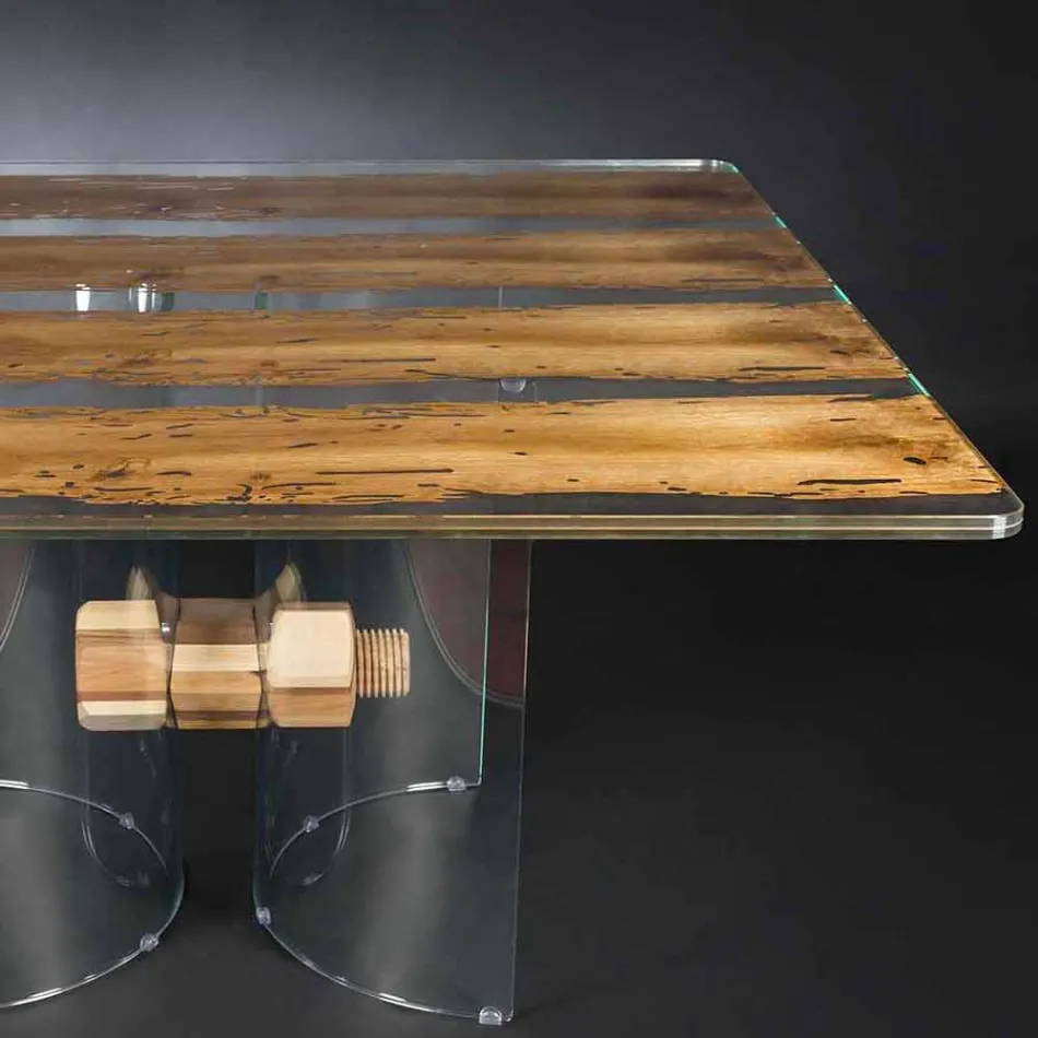 Modern in Venetian glass and Briccola wooden table Viadurini