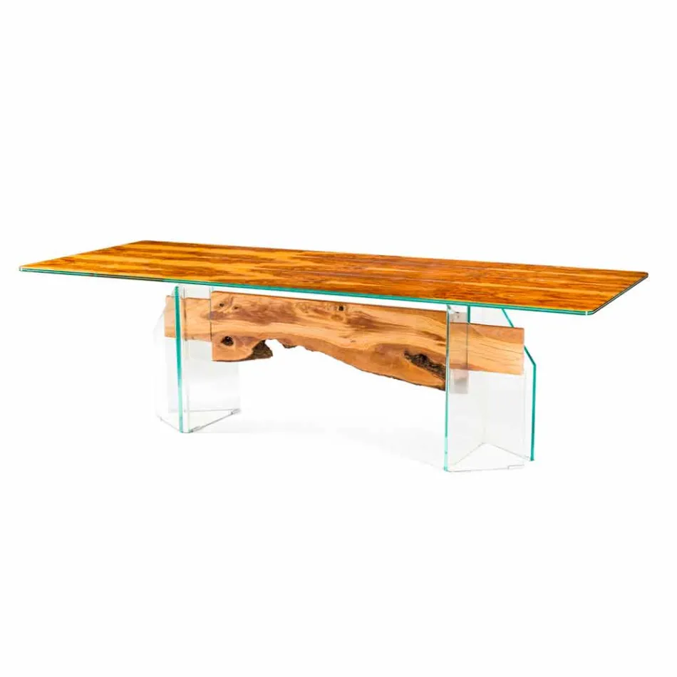 Modern olive wood table and rectangular glass Portofino Viadurini