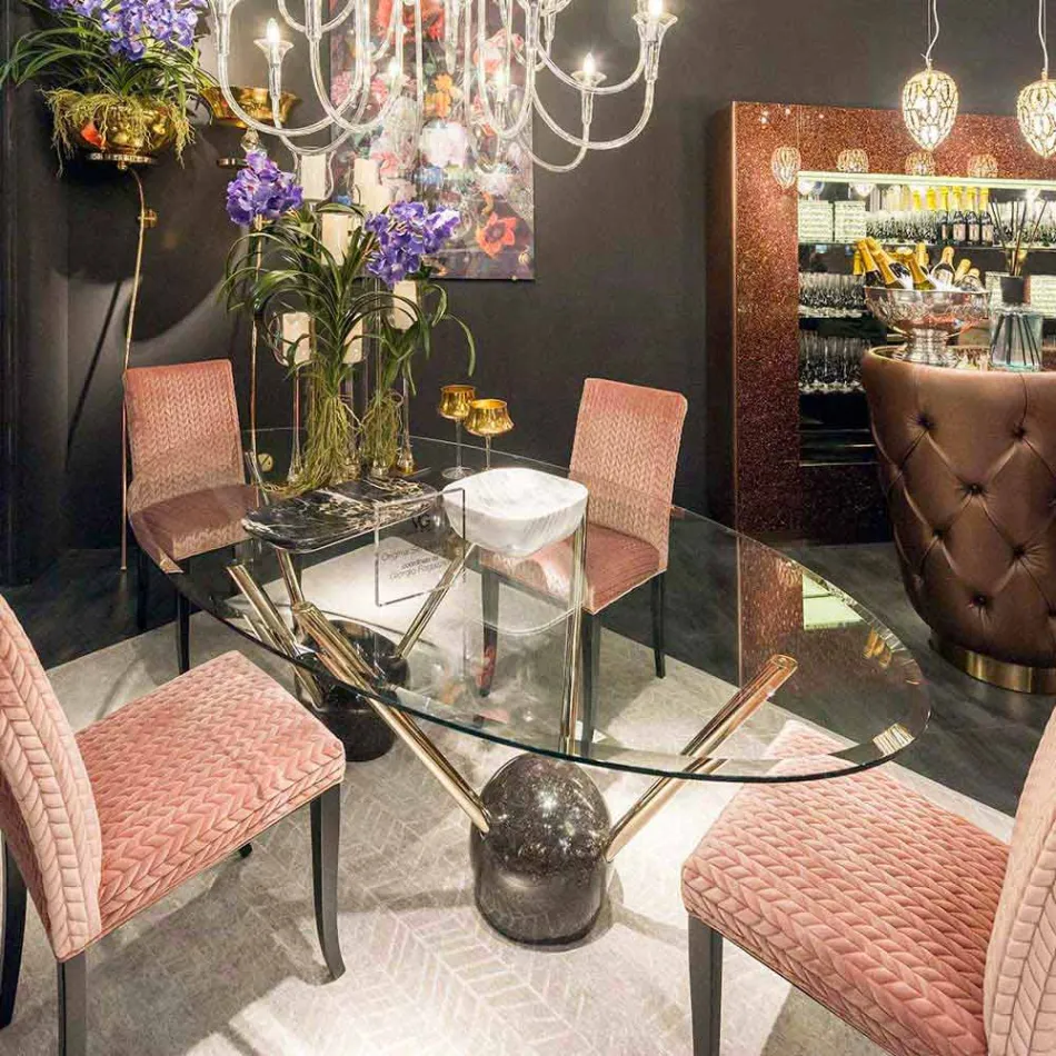 Oval design table with 100% Made in Italy Zoe glass top Viadurini