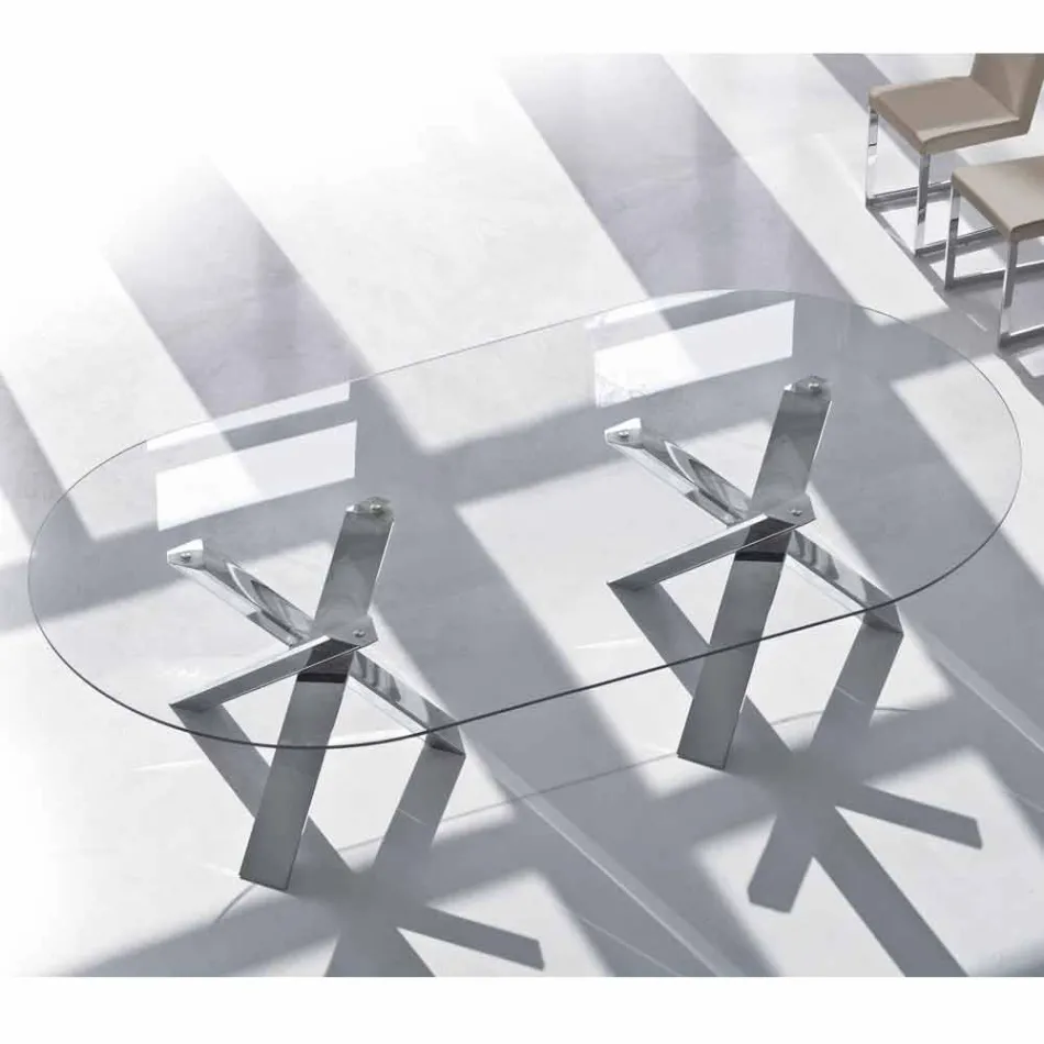 Oval design table in crystal 220x120cm made in Italy Tree Viadurini