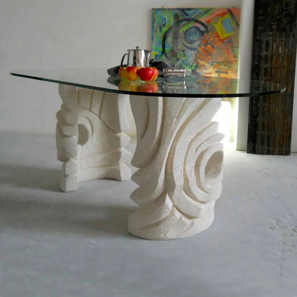 Petra oval table with modern design glass top Erinni Viadurini