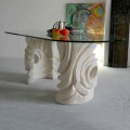 Made in Italy dining table with natural stone base Erinni, crystal top