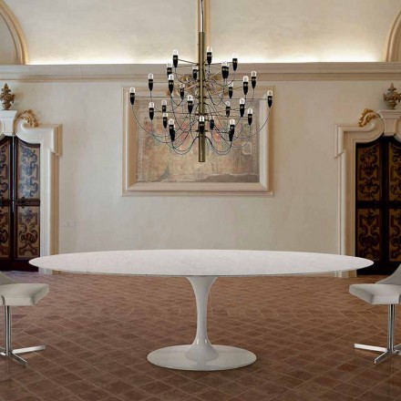 Modern Oval Table in Carrara Marble or Black Marquinia Made in Italy - Dollars Viadurini