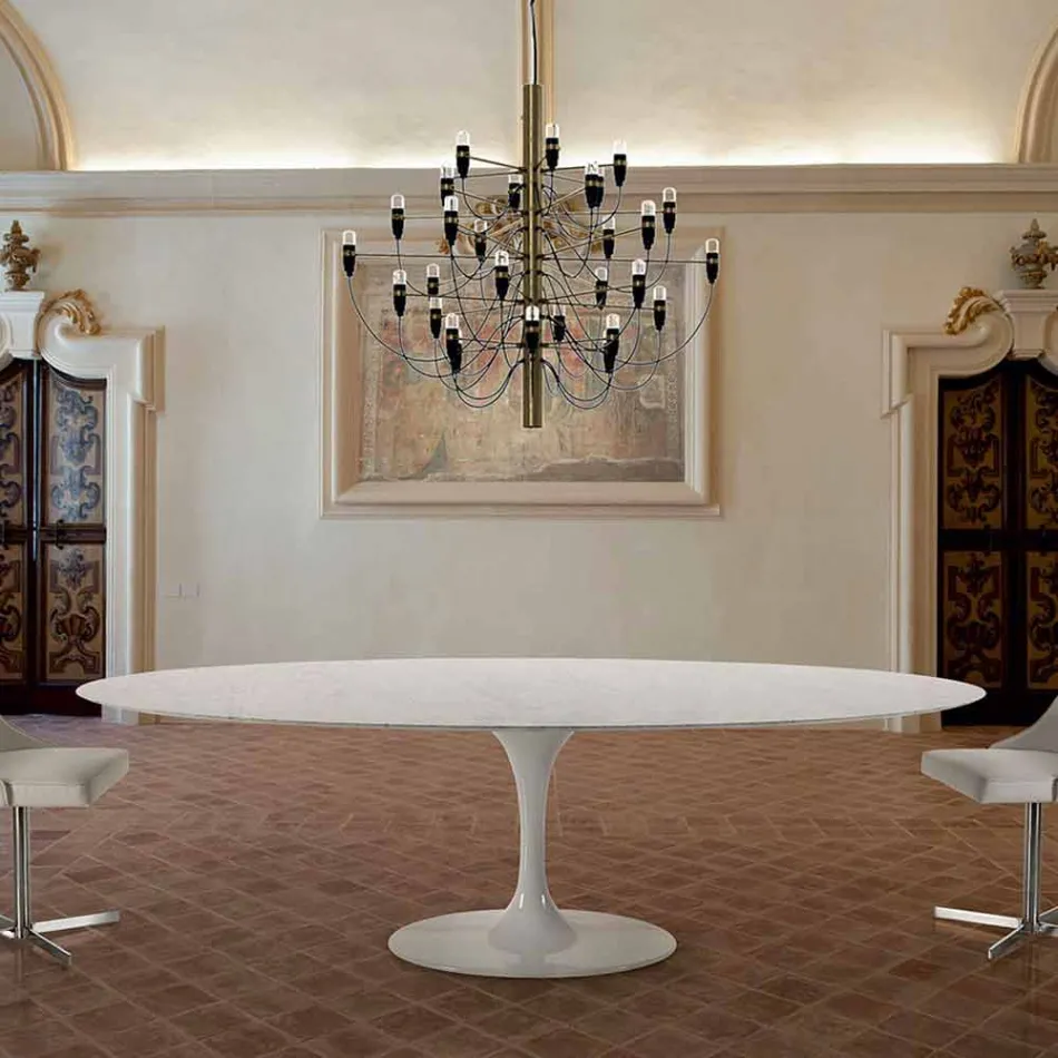 Modern Oval Table in Carrara Marble or Black Marquinia Made in Italy - Dollars Viadurini