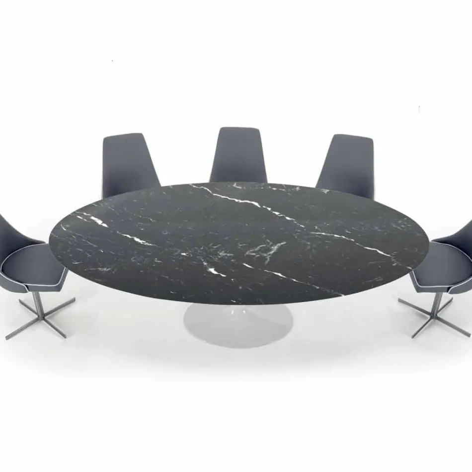 Modern Oval Table in Carrara Marble or Black Marquinia Made in Italy - Dollars Viadurini