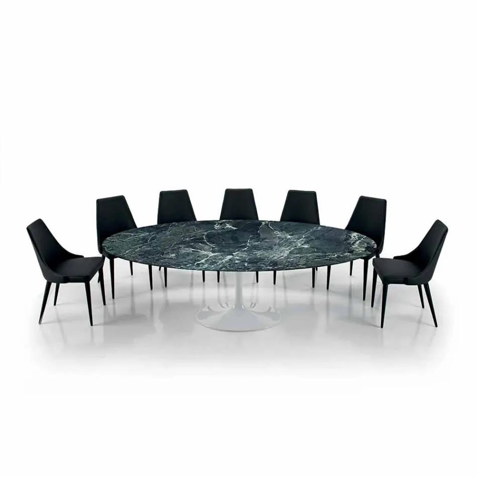 Modern Oval Table in Carrara Marble or Black Marquinia Made in Italy - Dollars Viadurini
