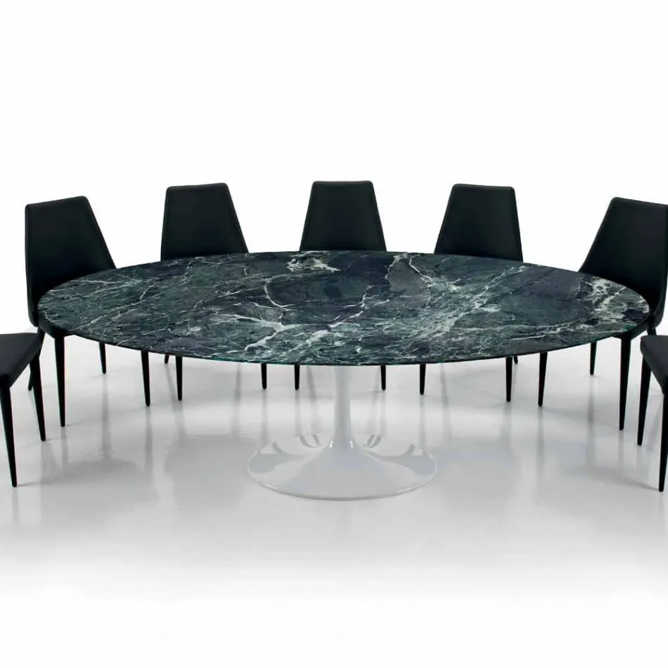 Modern Oval Table in Carrara Marble or Black Marquinia Made in Italy - Dollars Viadurini