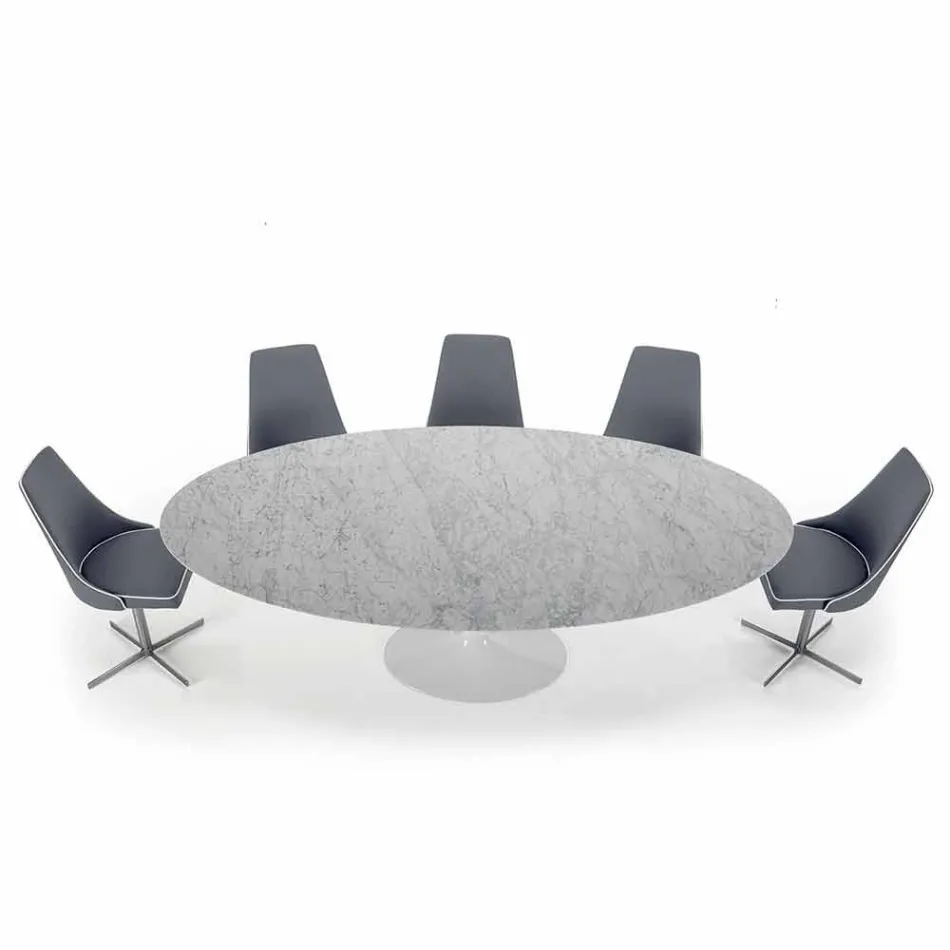 Modern Oval Table in Carrara Marble or Black Marquinia Made in Italy - Dollars Viadurini