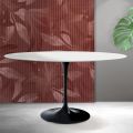 Oval Tulip Saarinen Table H 74 cm in Matt White Florim Ceramic - Scarlet