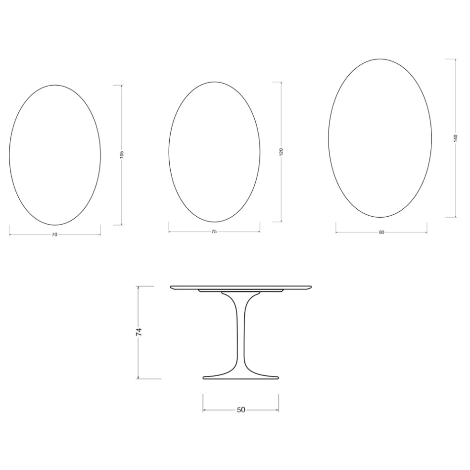 Oval Tulip Saarinen Table H 74 cm in Florim Statuario Lucido Ceramic - Scarlet Viadurini