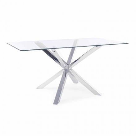Homemotion Dining Room Table with Tempered Glass Top - Denda Viadurini