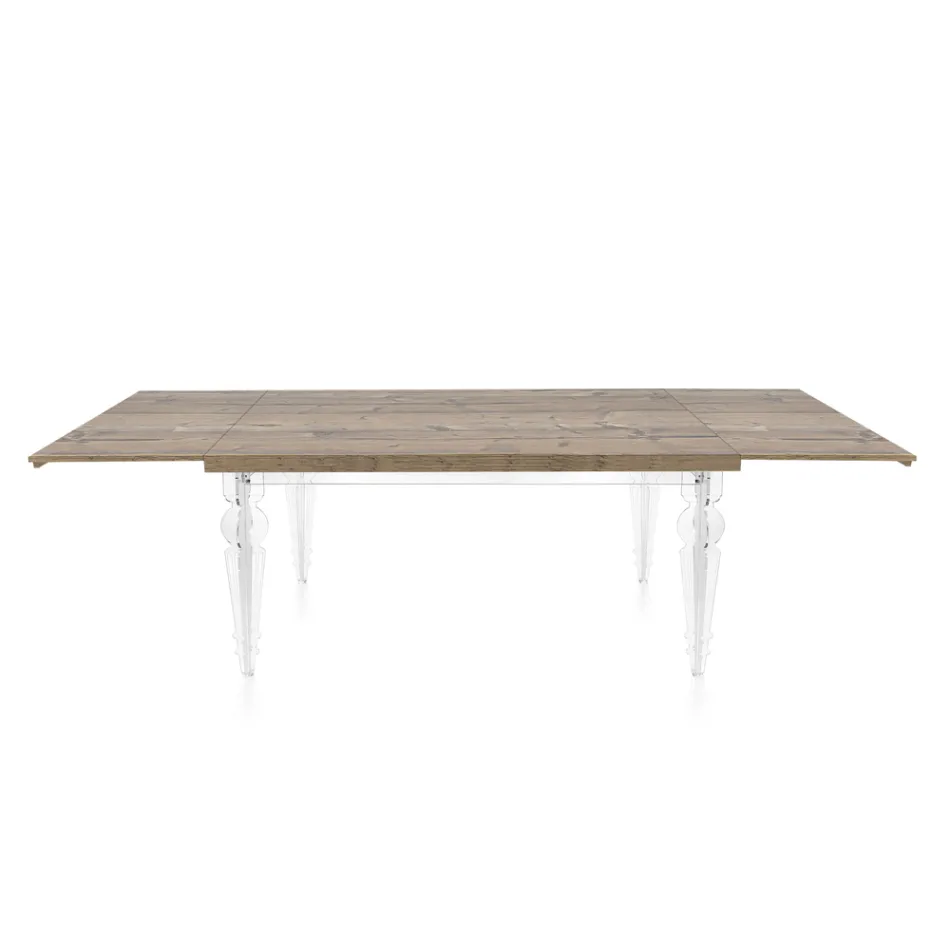 Extendable Dining Table to 255 cm in Plexiglass and Wood Made in Italy - Francoise Viadurini