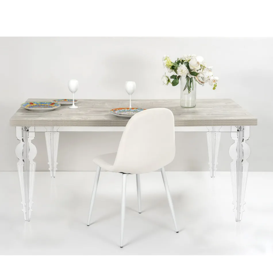 Extendable Dining Table to 255 cm in Plexiglass and Wood Made in Italy - Francoise Viadurini