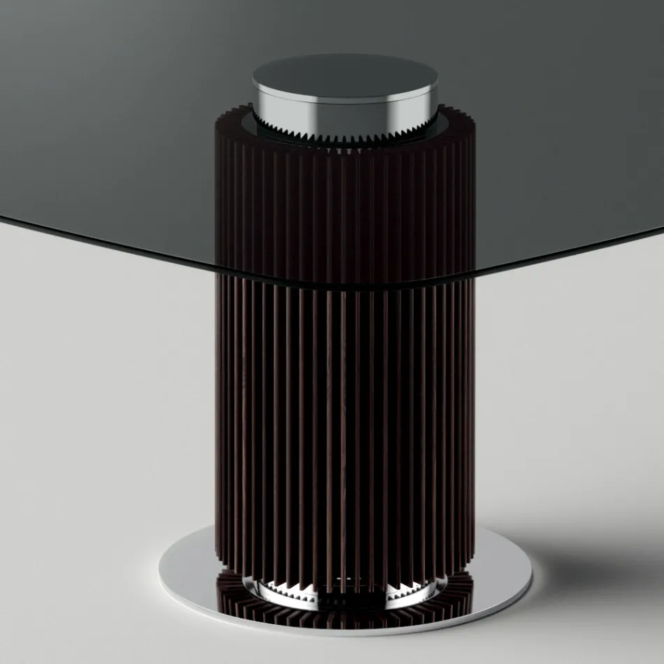 Dining Table with Square Glass Top and Wooden Base Made in Italy - Kuadro Viadurini