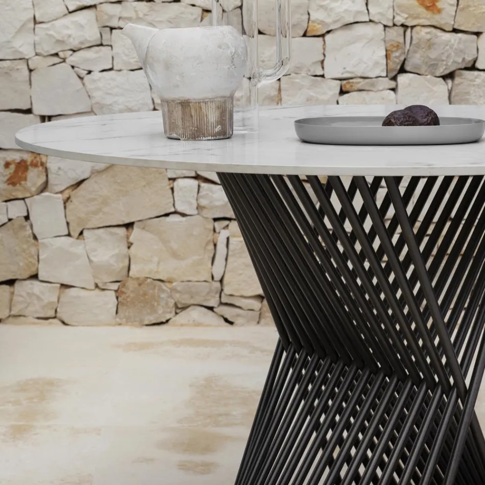 Outdoor Dining Table in Aluminum and Stoneware Top Made in Italy - Donovan Viadurini