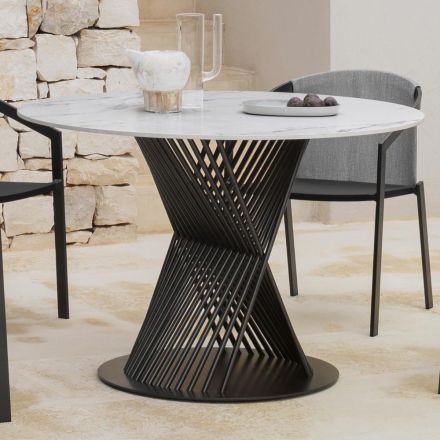 Outdoor Dining Table in Aluminum and Stoneware Top Made in Italy - Donovan Viadurini