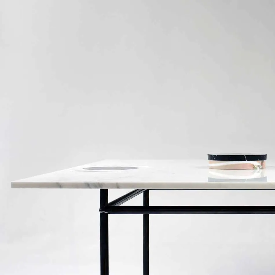 Square Dining Table with Vase and Marble Inlay 140 cm Luxury - Vesuvio Viadurini