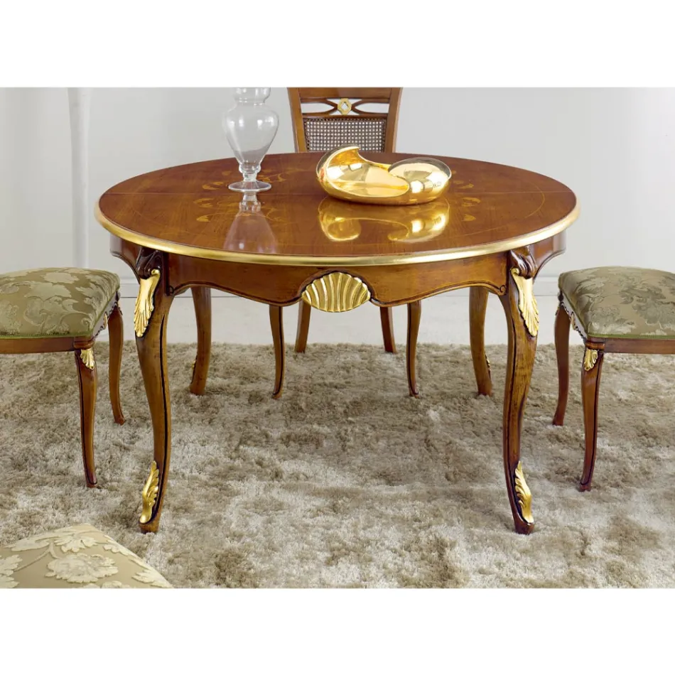 Round Extendable Dining Table 240 cm in Wood Made in Italy - Baroque Viadurini