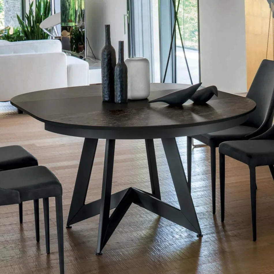 Round Dining Table with Extendable Top to 180 cm Made in Italy - Muschio Viadurini
