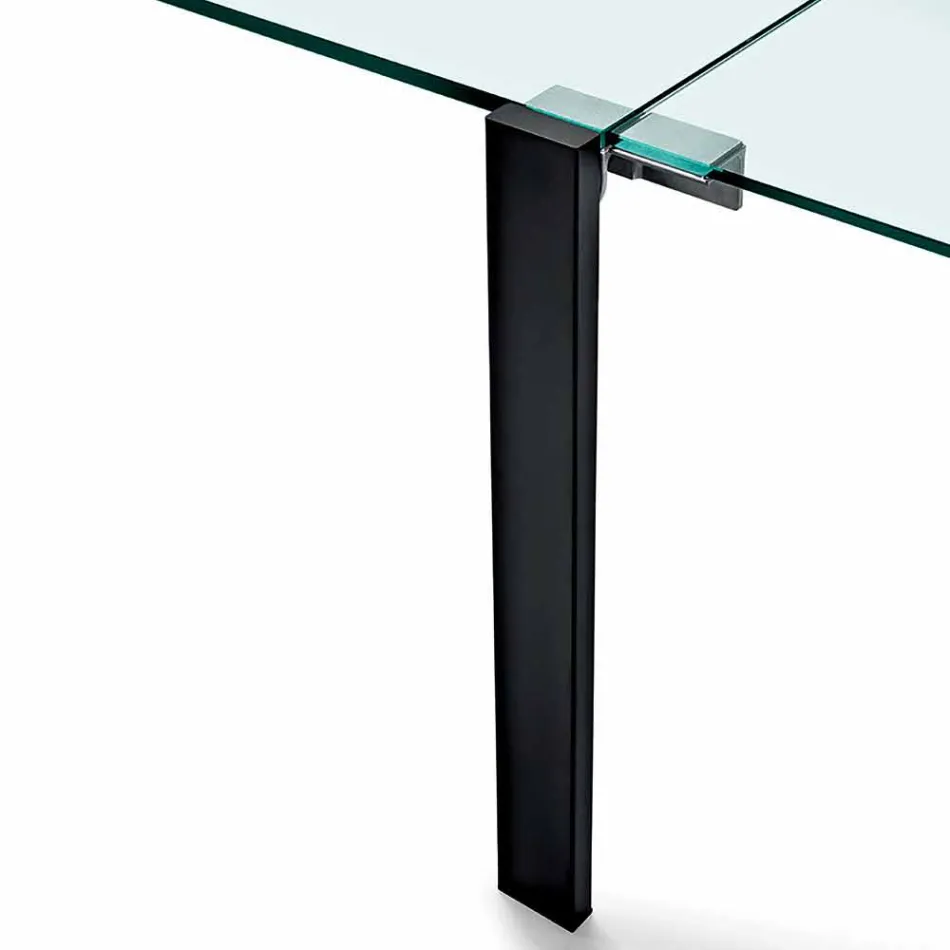 Extendable Rectangular Table in Transparent Glass Made in Italy - Sopot Viadurini