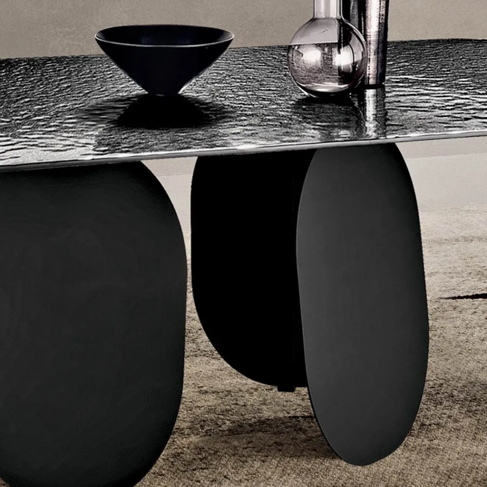 Rectangular Table in Hammered Glass Back-Silvered Made in Italy - Almo Viadurini