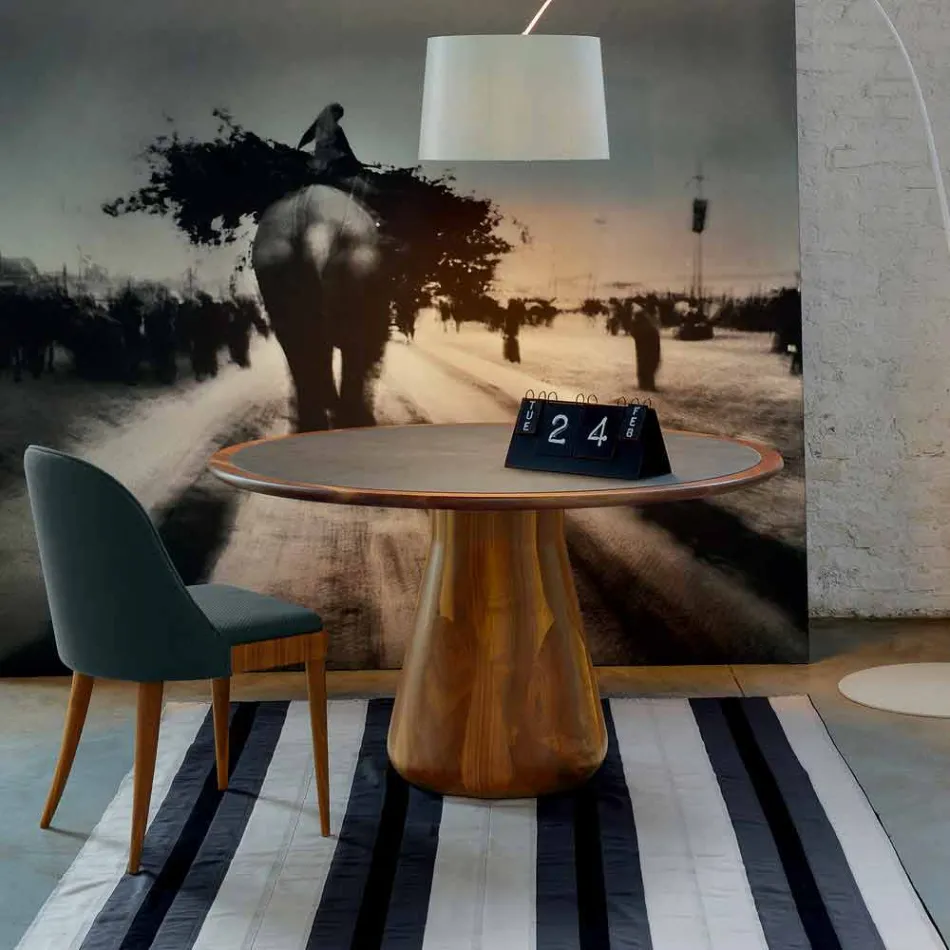 Round table with solid natural walnut wood top, Carlo Viadurini