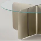 Round Table with Extra-clear Glass Top and Champagne Base - Piacere Viadurini