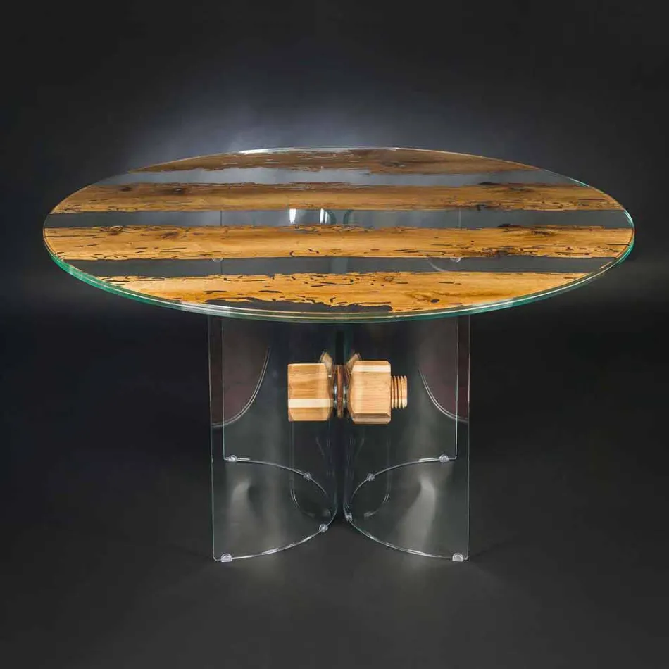 Round design table of Venetian glass and wooden dolphin Viadurini