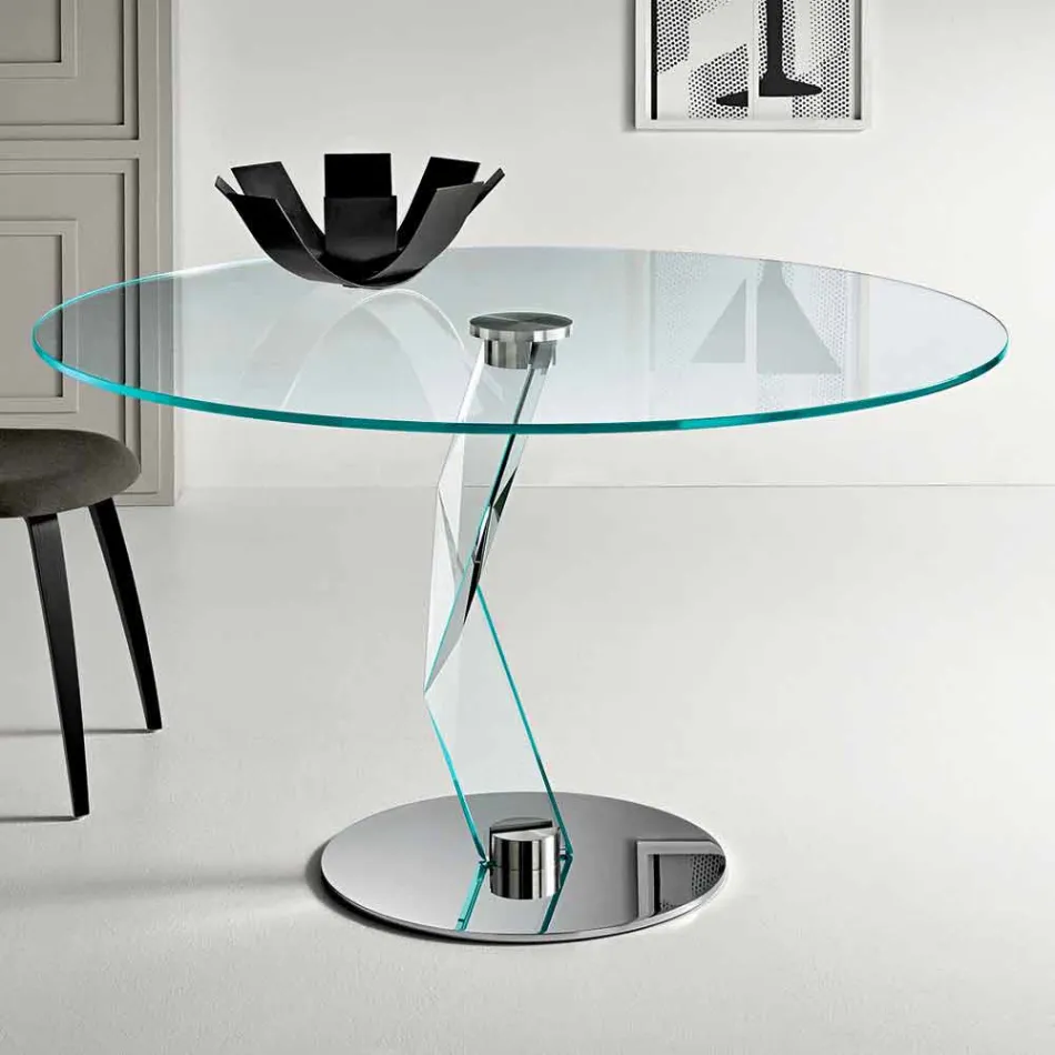 Round table of modern design in extra-clear glass made in Italy - Akka Viadurini