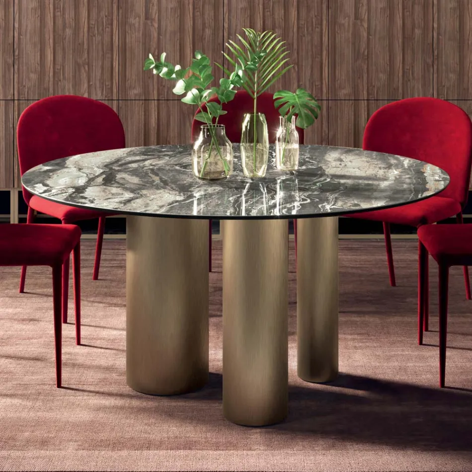 Fixed Round Table with Ceramic Top Made in Italy - Scissors Viadurini