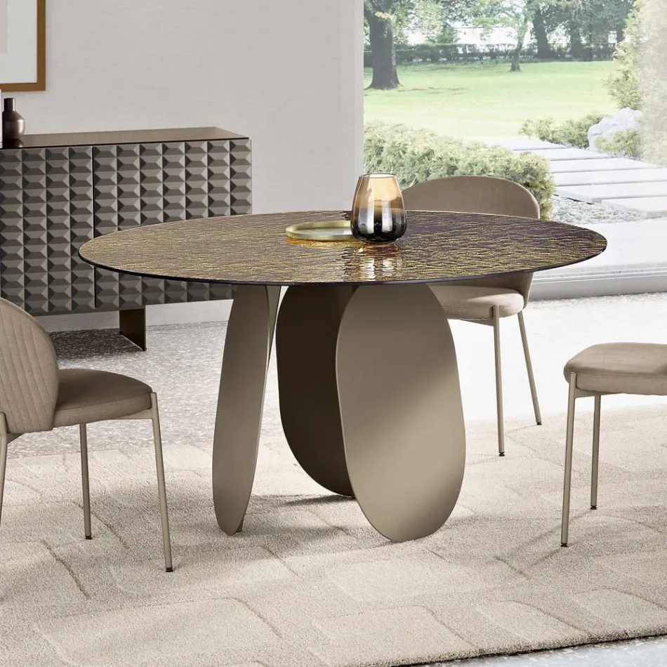 Round Table in Hammered Glass Back-Silvered Made in Italy - Almo Viadurini