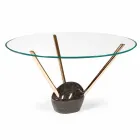 Modern round table with glass top and Adele marble base Viadurini