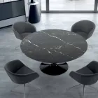 Modern Round Table in Carrara Marble and Marquinia Made in Italy - Dollars Viadurini