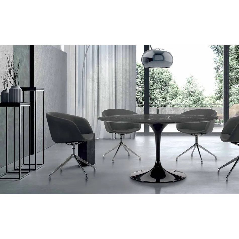 Modern Round Table in Carrara Marble and Marquinia Made in Italy - Dollars Viadurini