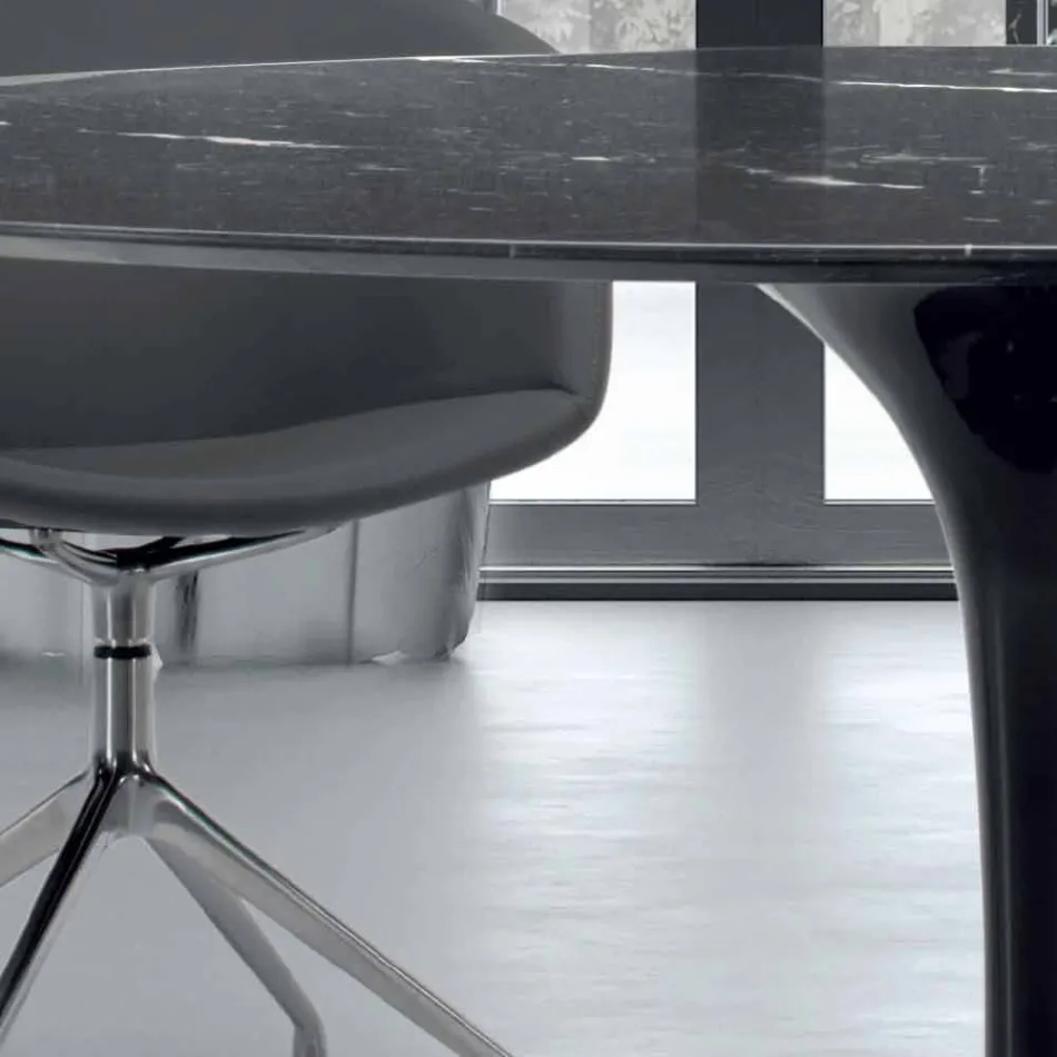 Modern Round Table in Carrara Marble and Marquinia Made in Italy - Dollars Viadurini