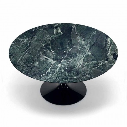 Modern Round Table in Carrara Marble and Marquinia Made in Italy - Dollars Viadurini
