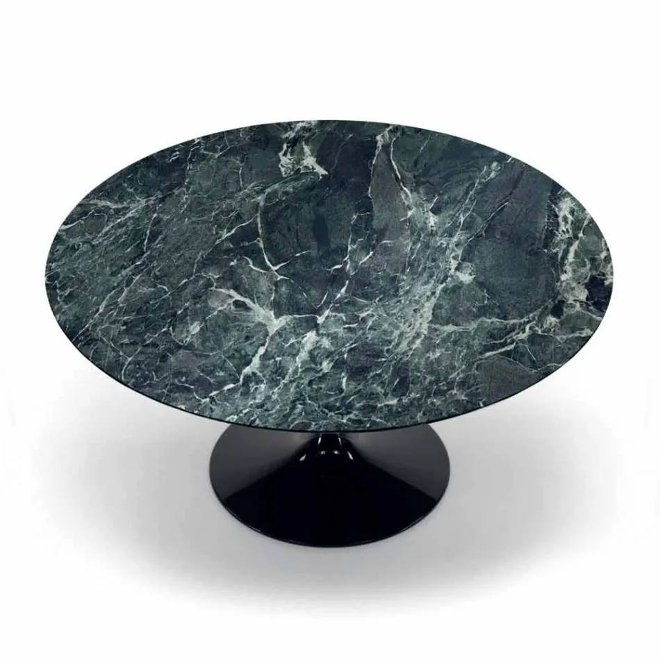 Modern Round Table in Carrara Marble and Marquinia Made in Italy - Dollars Viadurini