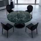 Modern Round Table in Carrara Marble and Marquinia Made in Italy - Dollars Viadurini